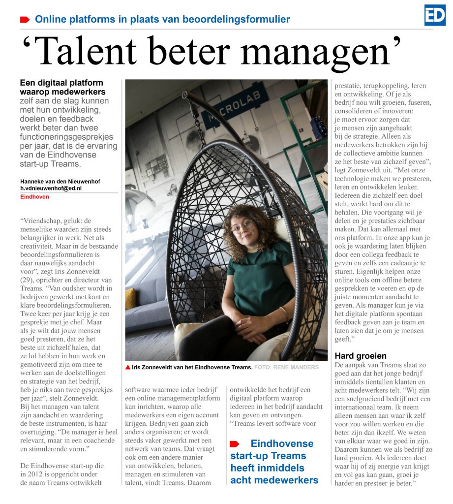 Eindhovens dagblad: interview met Iris Zonneveldt over talent